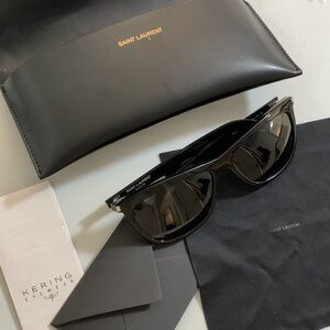 Saint Laurent Glossy Black Rectangular Sunglasses
